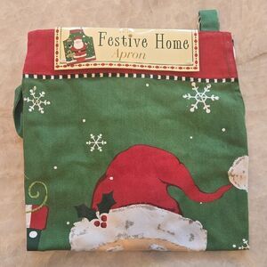 FESTIVE HOME HOLIDAY NORTH POLE SANTA APRON - Green and Red, NEW